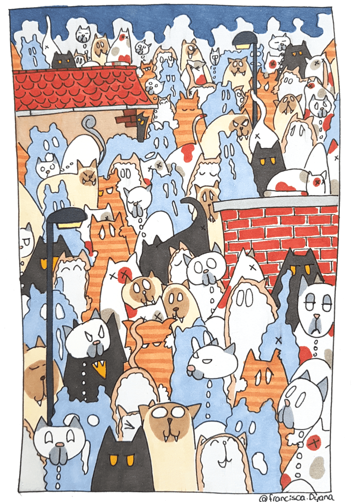 Cats on the Block. Handdrawn,  arkers.